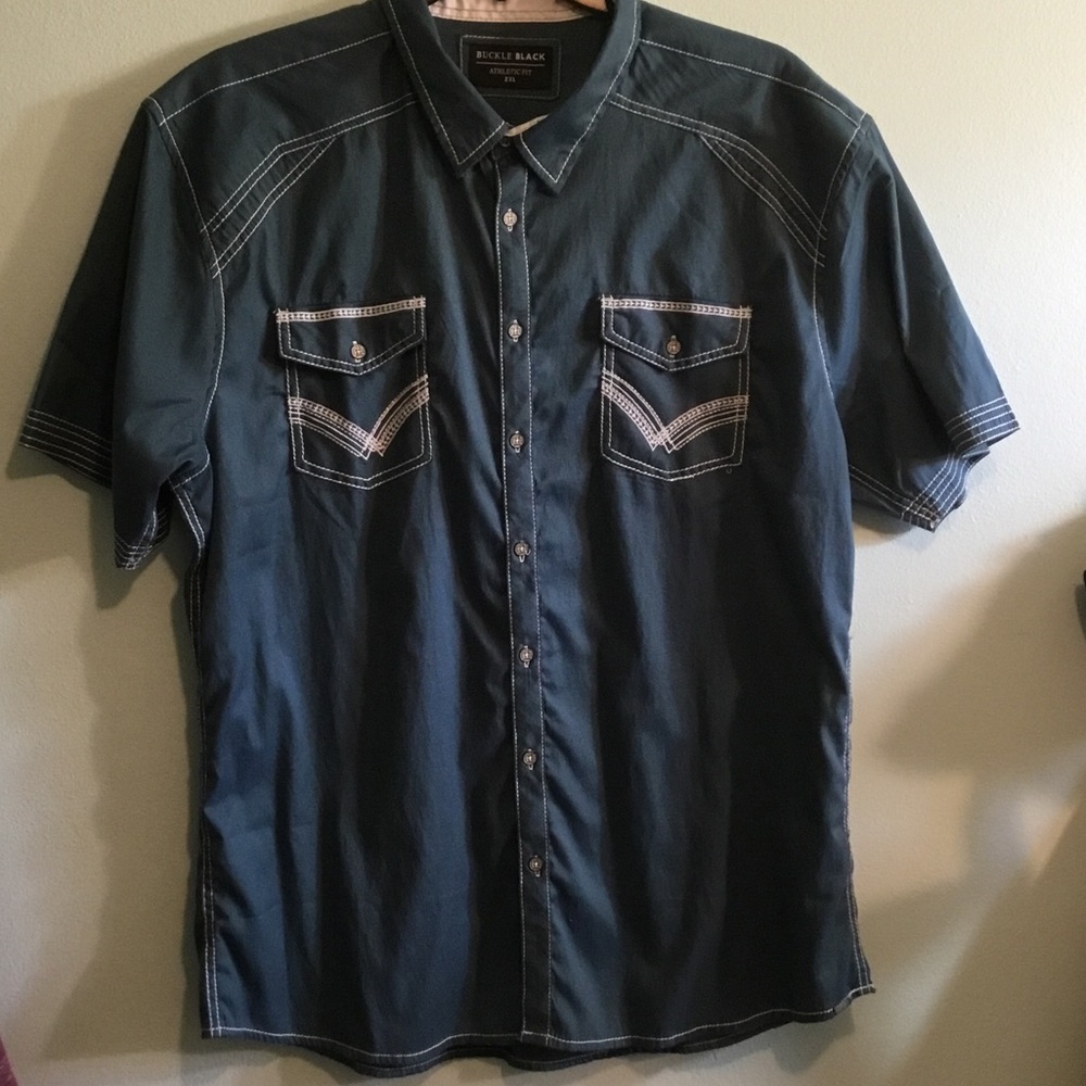 Men's Short-Sleeve Western Shirt in Dark Teal